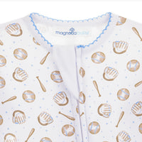 Precious Lil' Sluggers Print Zip Footie - Light Blue