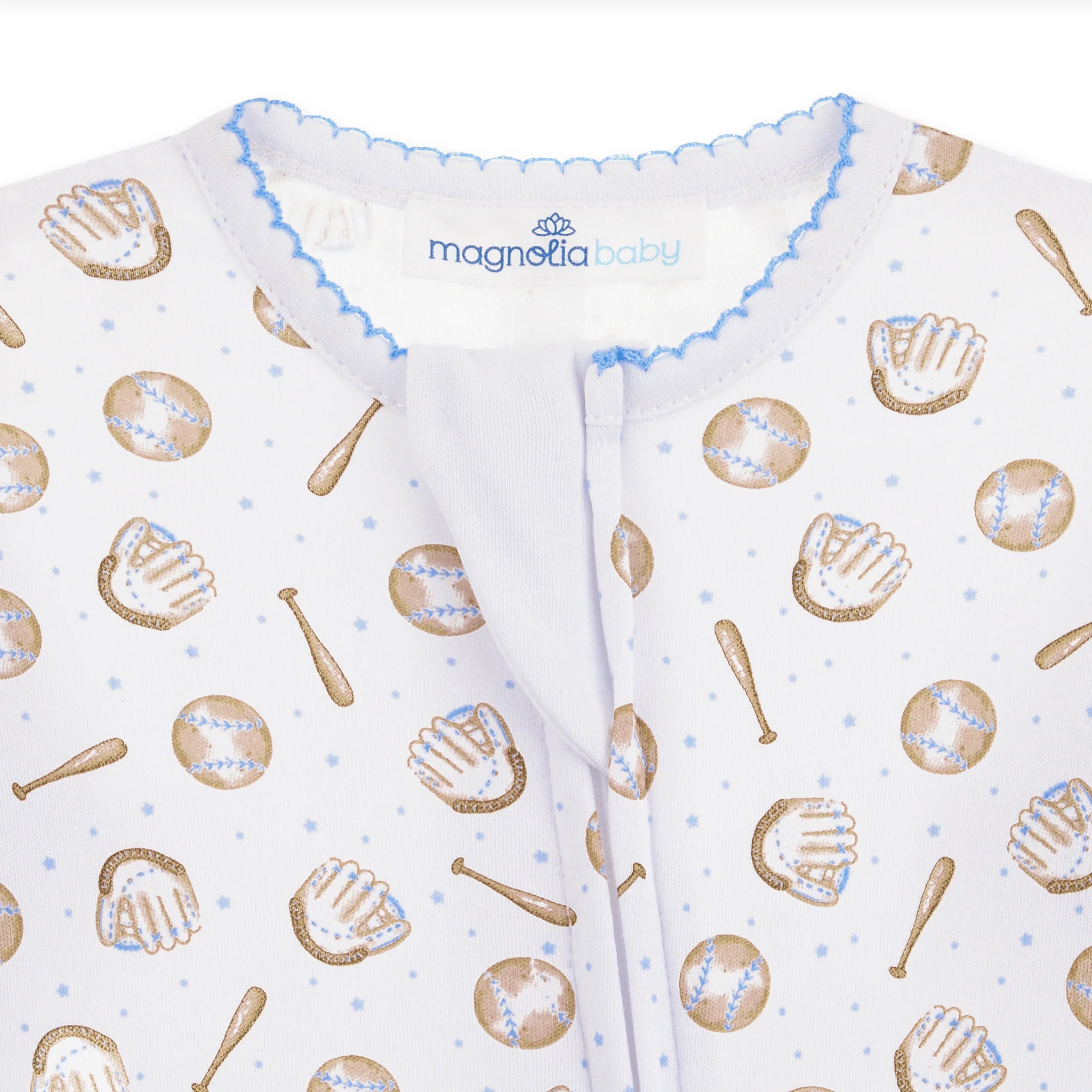 Precious Lil' Sluggers Print Zip Footie - Light Blue