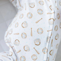 Precious Lil' Sluggers Print Zip Footie - Light Blue