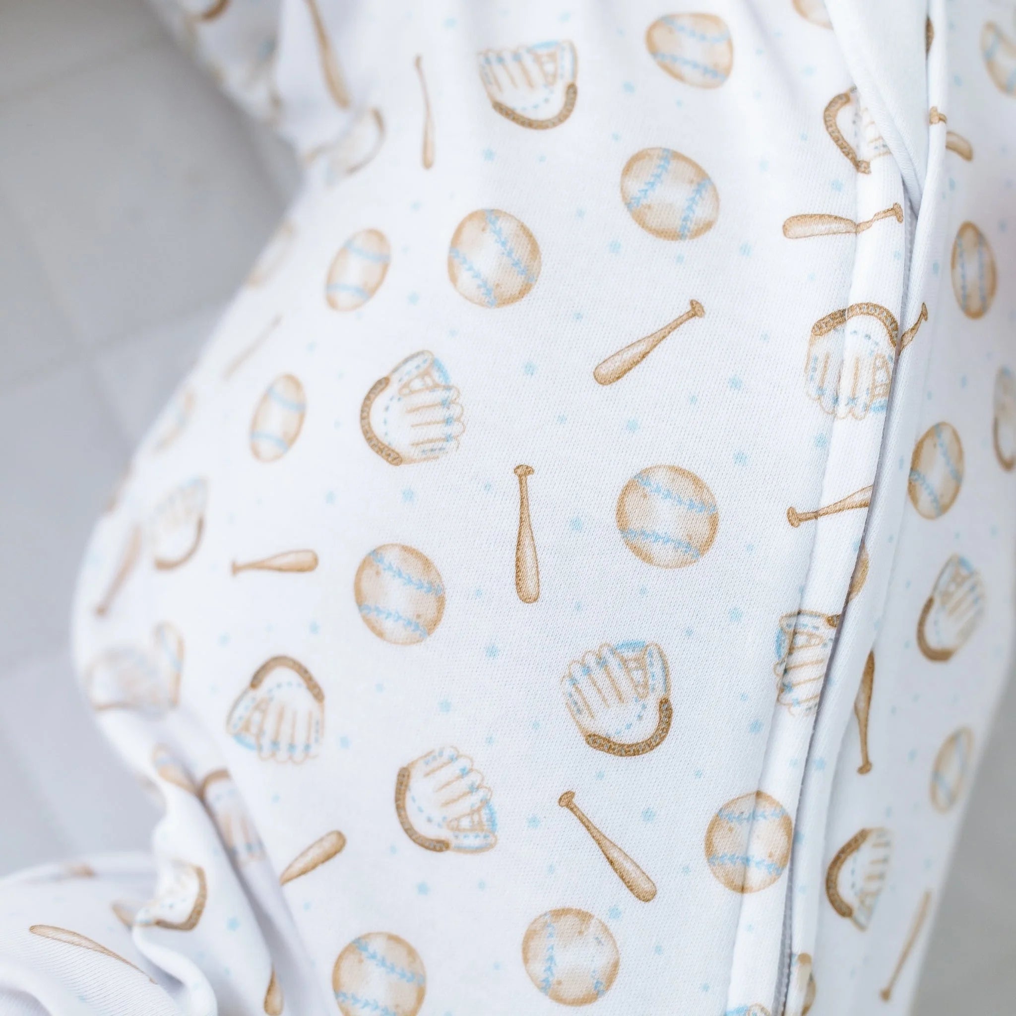 Precious Lil' Sluggers Print Zip Footie - Light Blue
