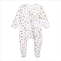Precious Lil' Sluggers Print Zip Footie - Light Blue