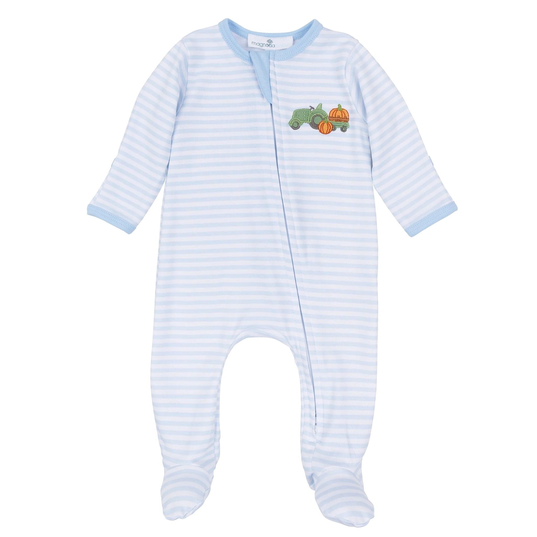 Pumpkin Tractor Applique Zipper Footie