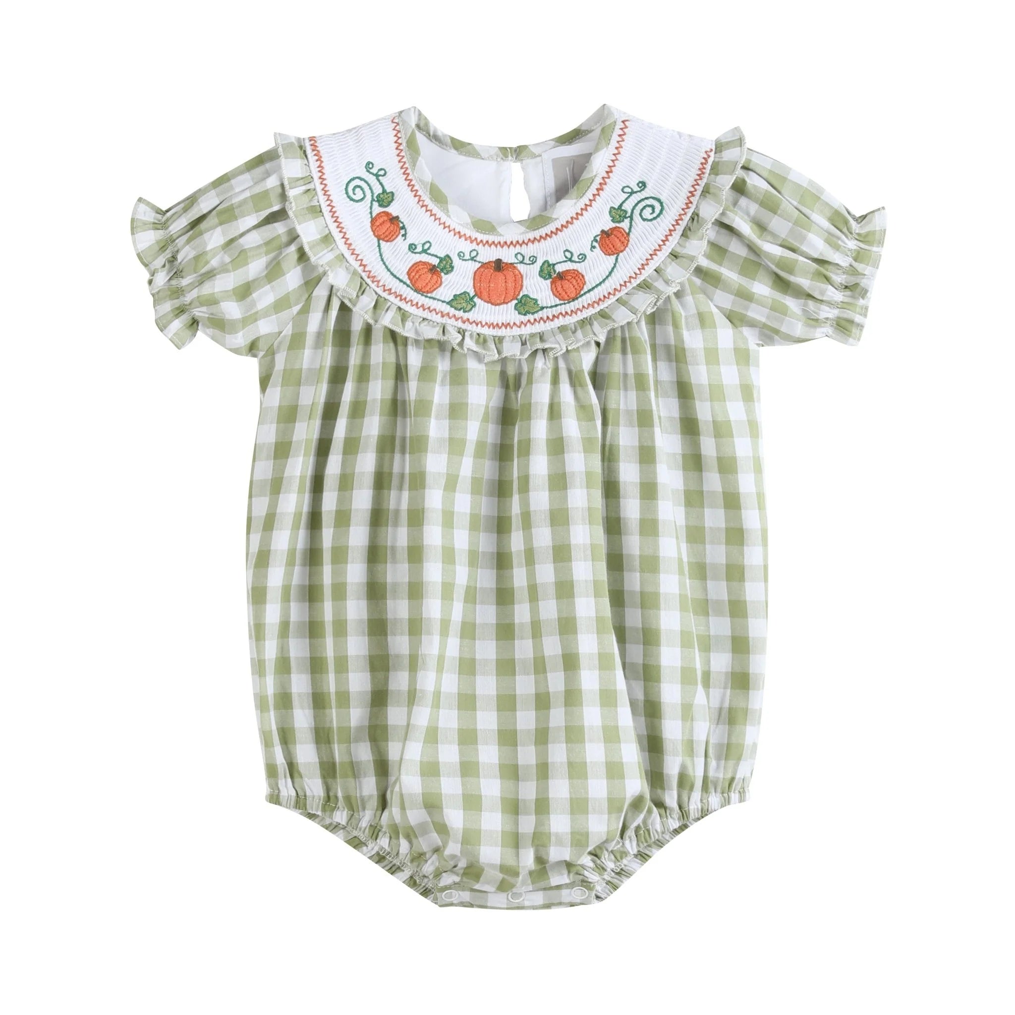 Sage Green Gingham Pumpkin Smocked Bishop Bubble