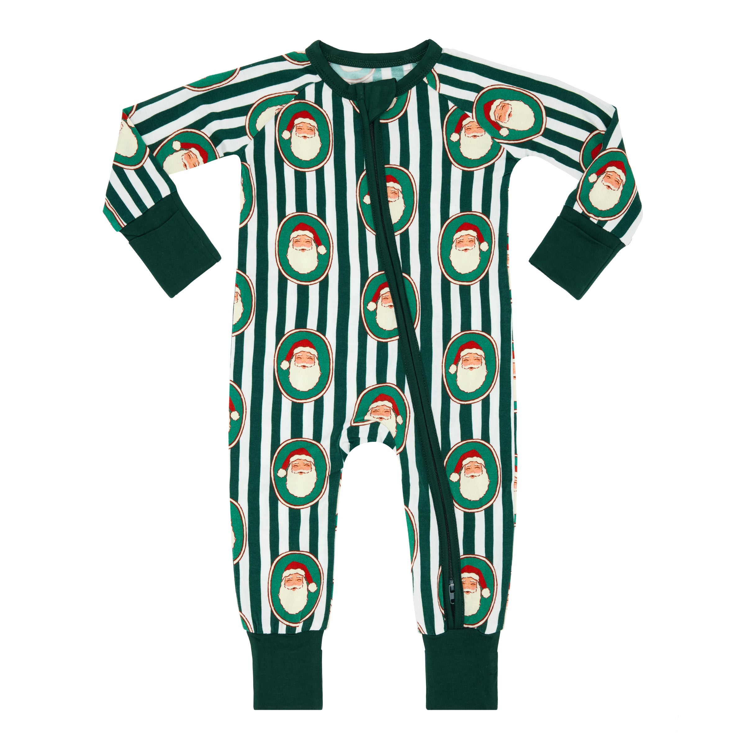 Green Santa Claus Lane Zipper Romper