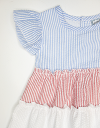 Red, White, & Blue Colorblock Seersucker Dress