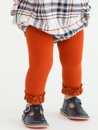 Rust Rib Knit Footless Ruffle Tights