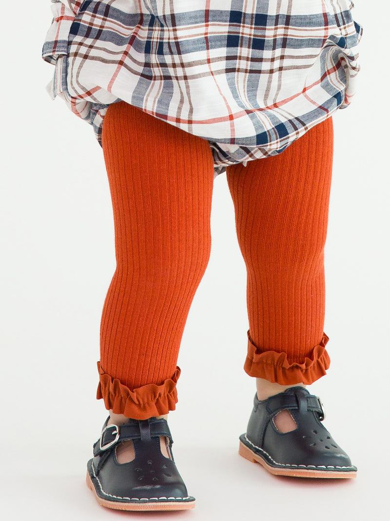 Rust Rib Knit Footless Ruffle Tights