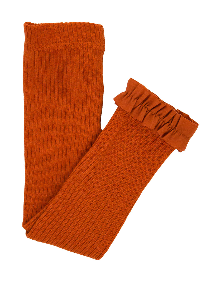 Rust Ribbed Tights Rust Rib Knit Footless Ruffle Tights – Livi Littles