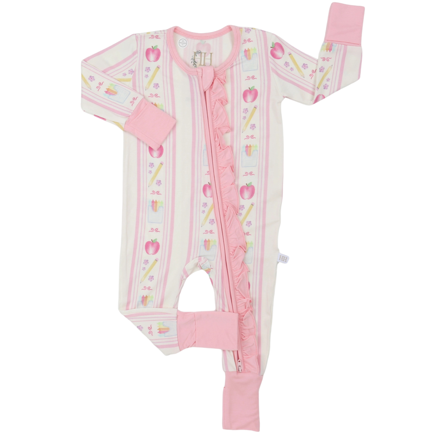 Girls Back to School Double Zipper Romper Sleeper