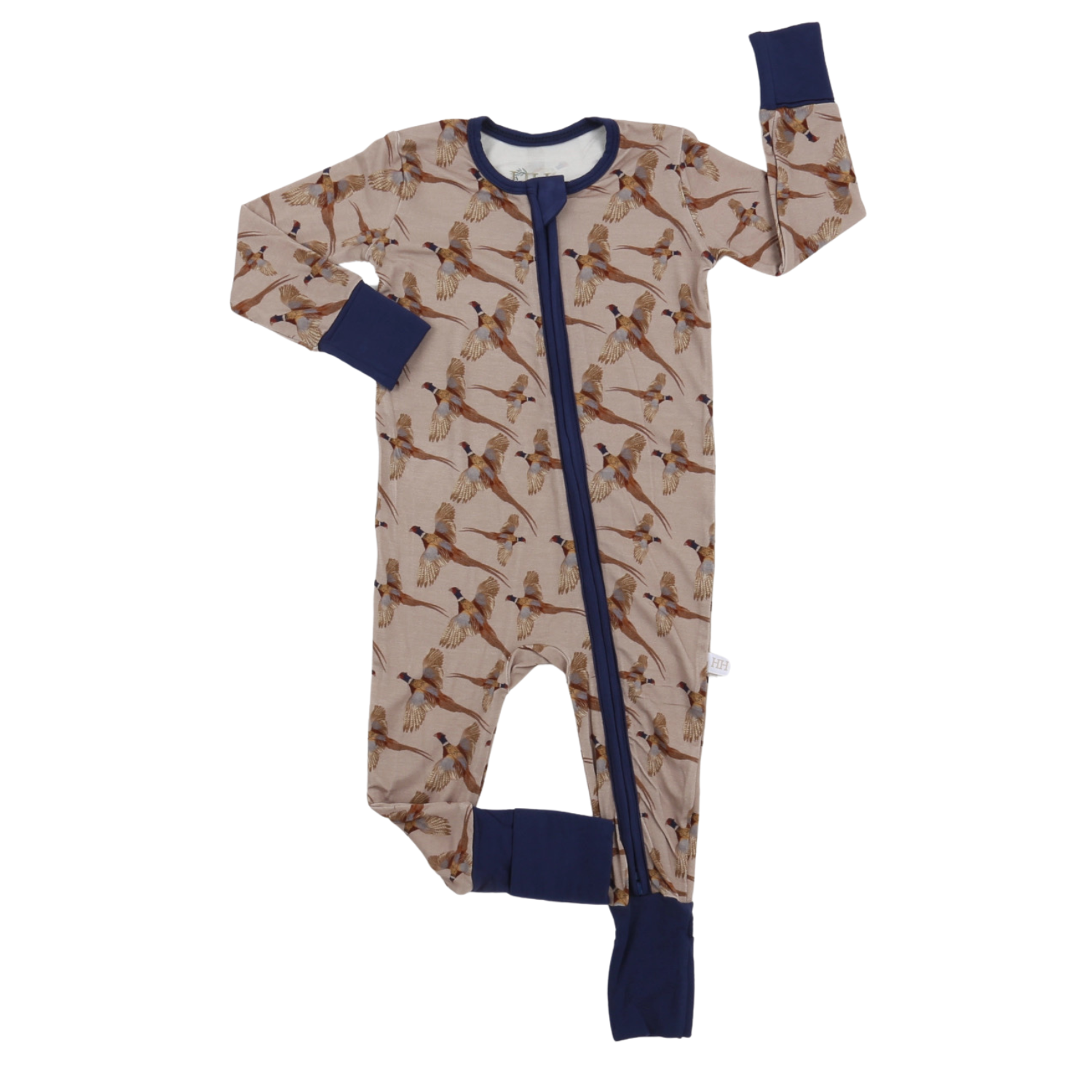 Navy Pheasant Double Zipper Romper Sleeper