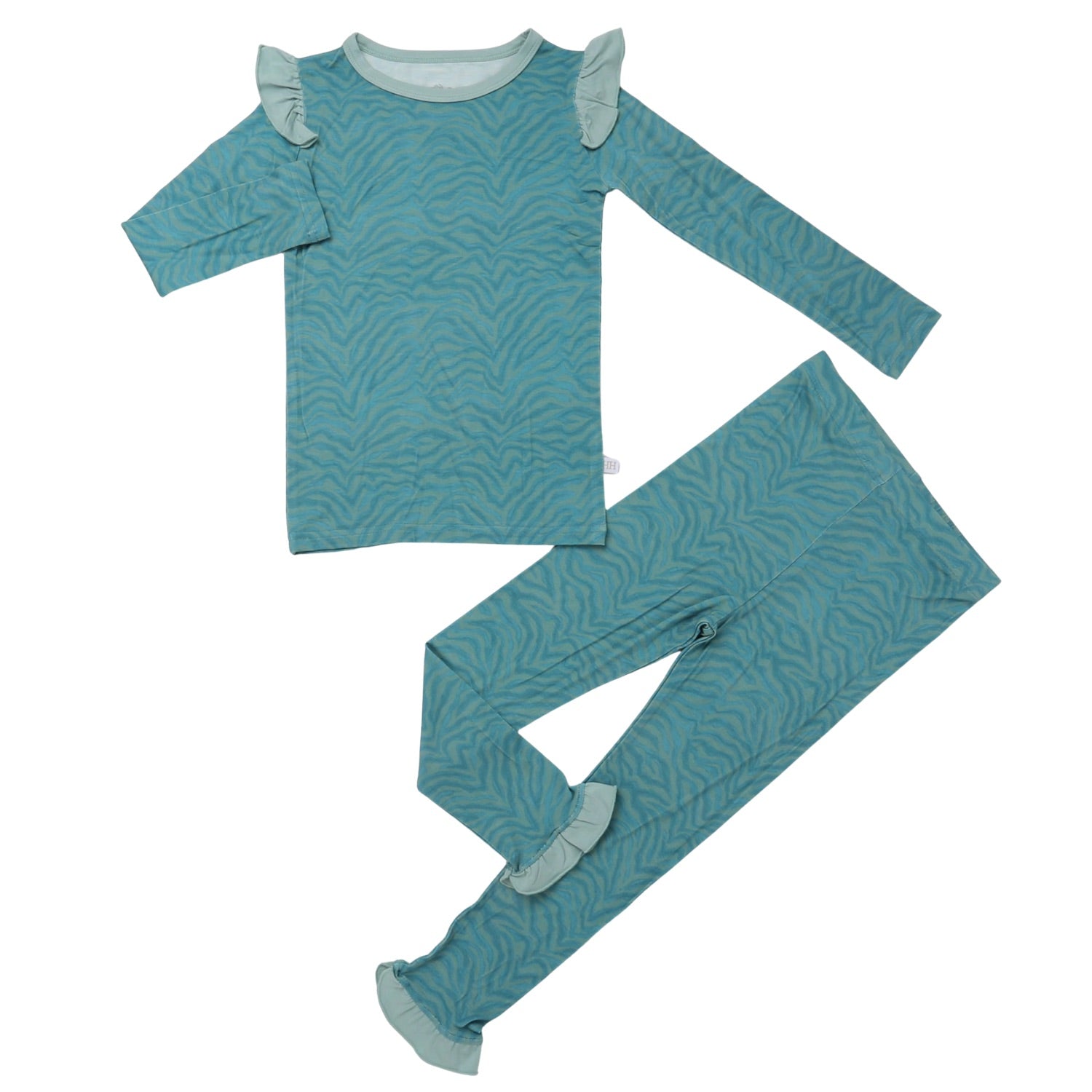 Girls Ruffle Teal Zebra Loungewear Set