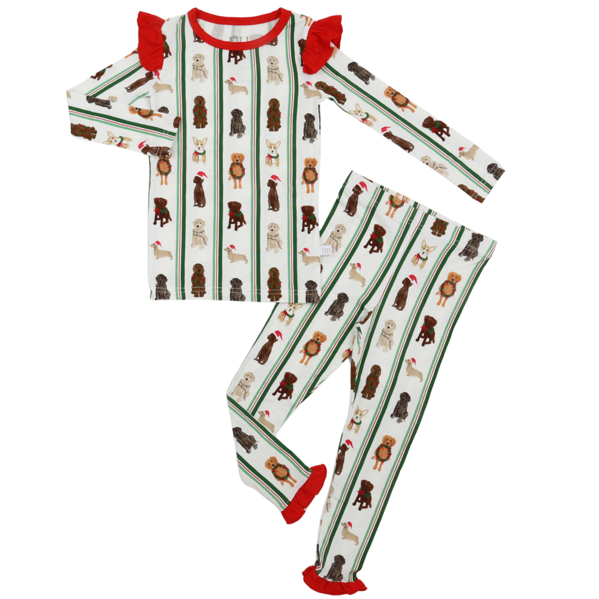Girls Ruffle Santa Pups Loungewear Set