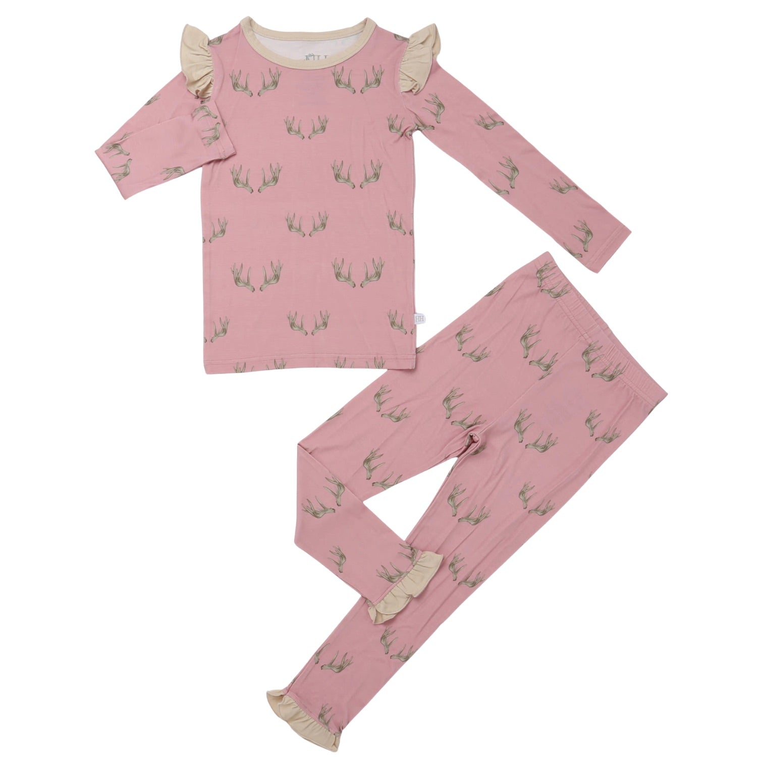 Girls Ruffle Pink Antler Loungewear Set