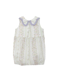 White floral dress with a purple collar on a white background