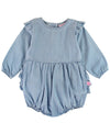 Denim Knit Long Sleeve Flutter Bubble Romper