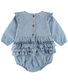 Denim Knit Long Sleeve Flutter Bubble Romper