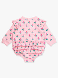Pink Blossom Knit Long Sleeve Flutter Bubble Romper