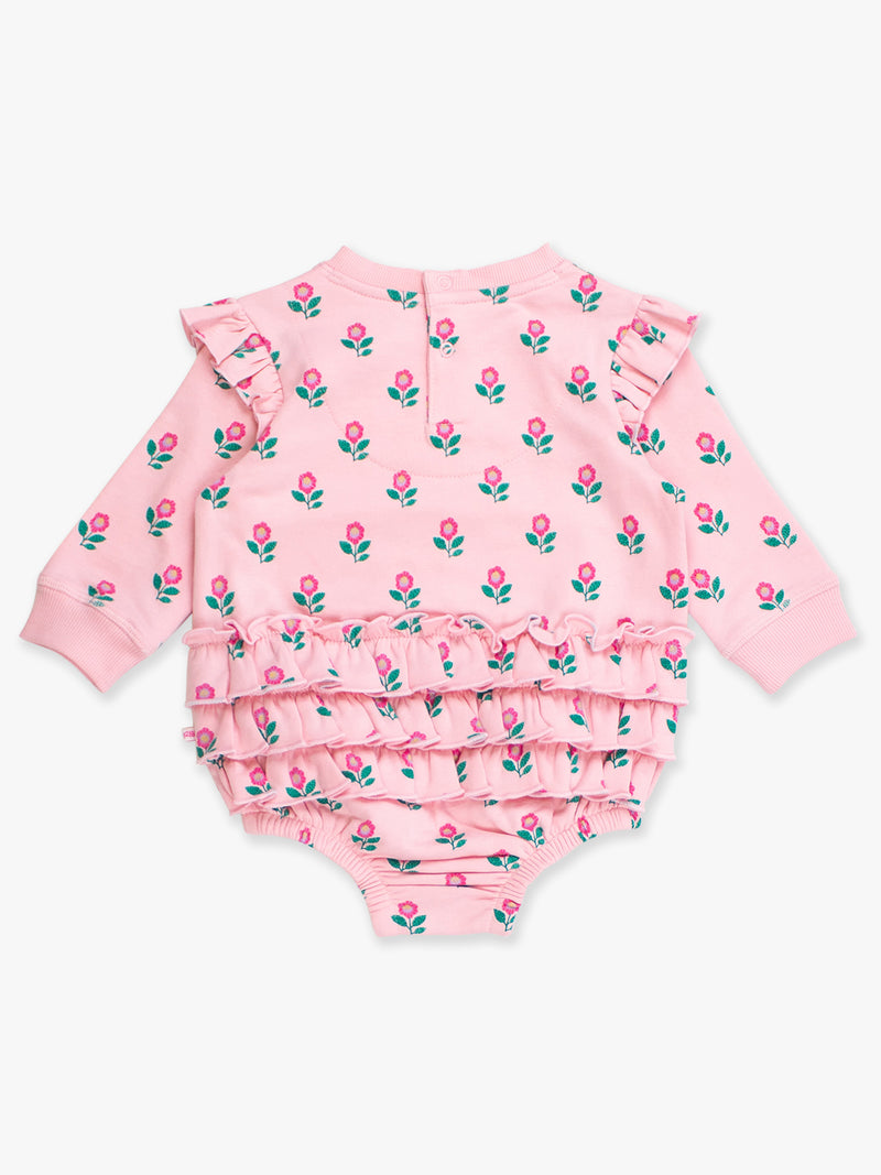 Pink Blossom Knit Long Sleeve Flutter Bubble Romper