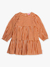 Rust Gingham Woven Long Sleeve Tiered Twirl Dress