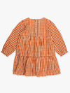 Rust Gingham Woven Long Sleeve Tiered Twirl Dress