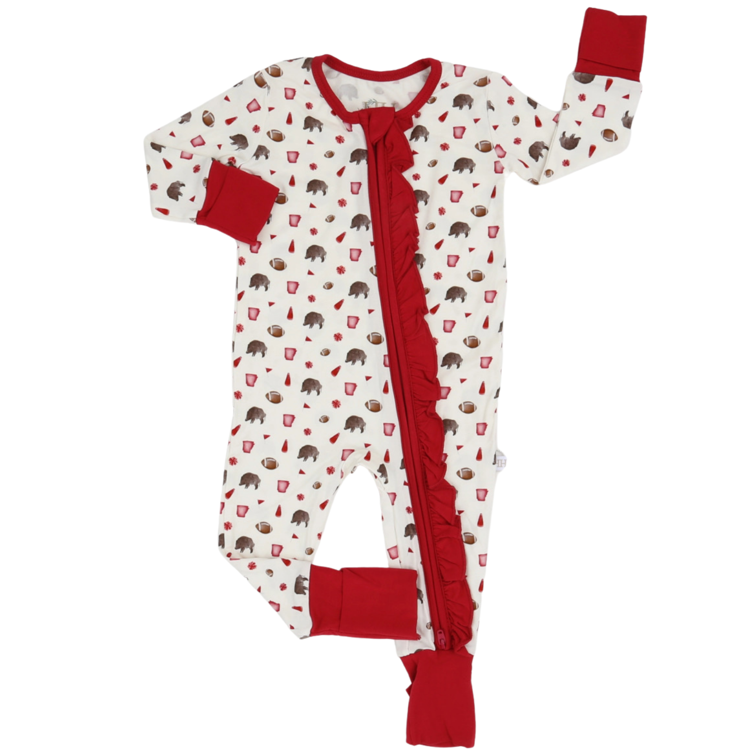 Girls Ruffle Razorback Pom Zipper Romper Sleeper