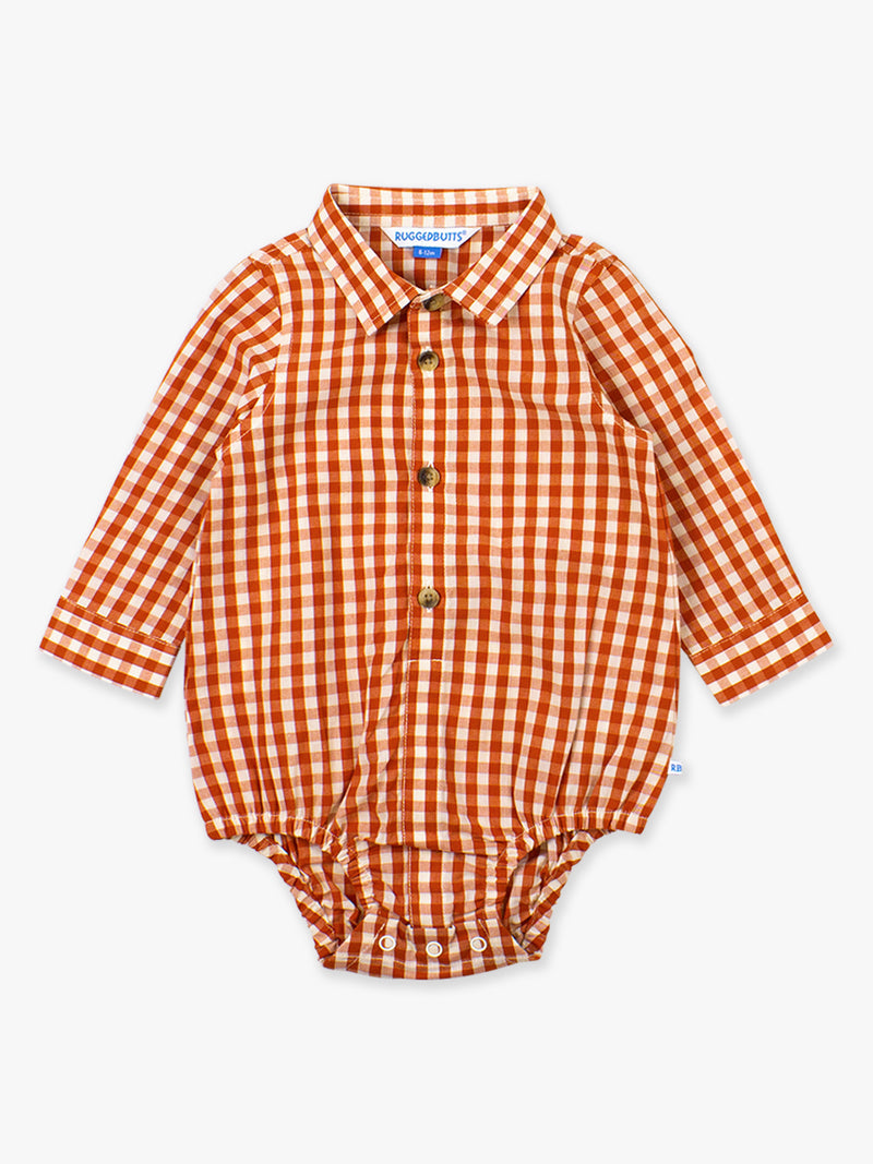 Rust Gingham Long Sleeve Button Down Bodysuit