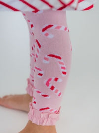 Pink Candy Cane Patterned Footless Ruffle Tights