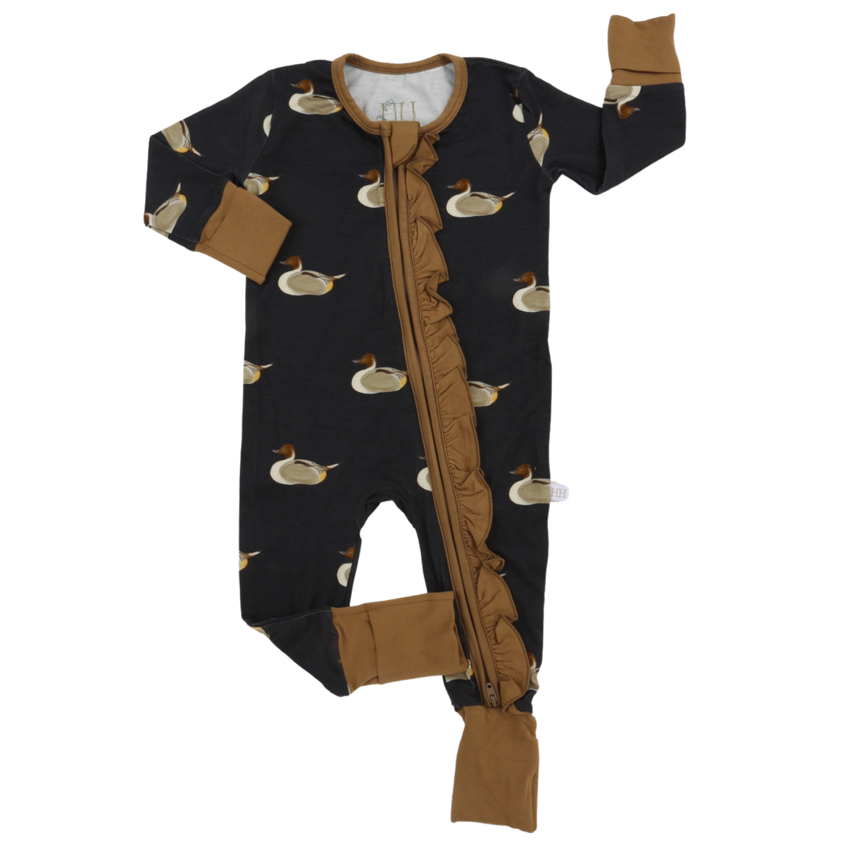 Girls Ruffle Pintail Duck Zipper Romper Sleeper