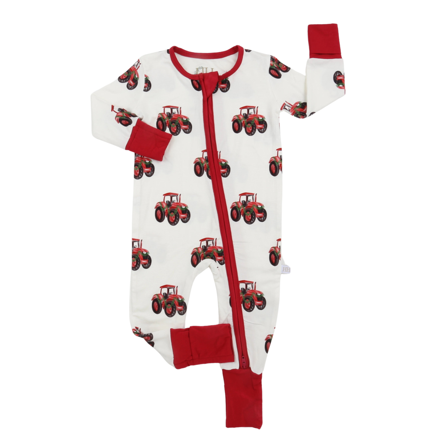 Santa's Little Red Tractor Zipper Romper