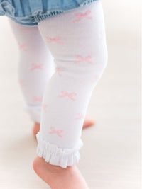 Pink Bow Patterned Footless Ruffle Tights