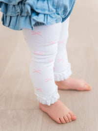 Pink Bow Patterned Footless Ruffle Tights