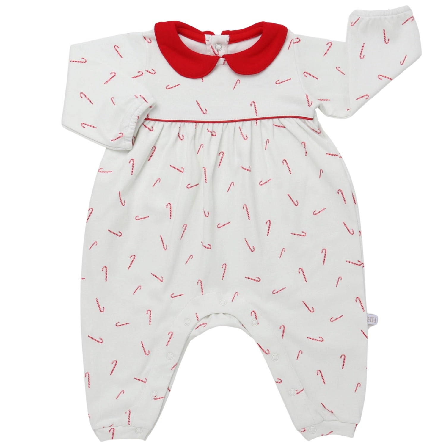 Boys Candy Cane Lane Long Sleeve Collared Button Romper